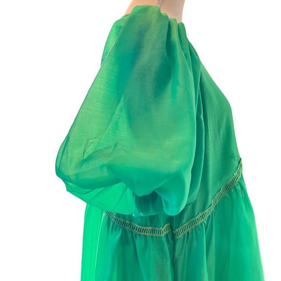 # A058  Nancy New York  Puff Sleeve Tiered Mini Dress  Green   Small  NWT - Picture 3 of 9